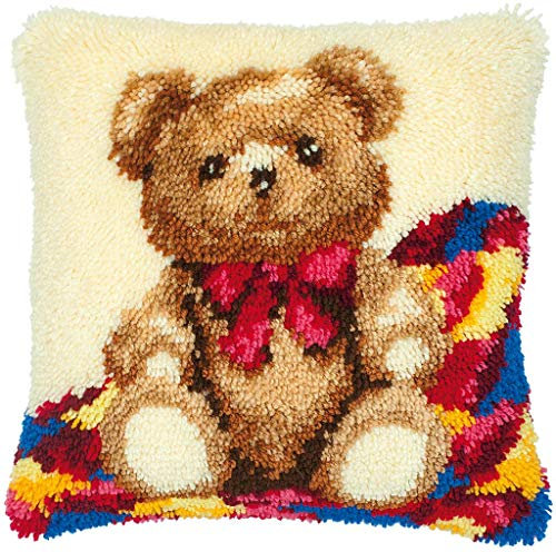 ROCKY&CHAO Latch Hook Kit Bear 43X43CM Latch Hook Pillow Case Kits, DIY Latch Hook Cushion Kits Cross Stitch Embroidery Kits Latch Hook Pillow Cover Kits Home Decor