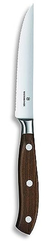 Victorinox Grand Maître, Steak Knife, Extra Sharp Blade, Wavy Edge, 12 cm, Noble Wooden Handle, Stainless Steel, Brown