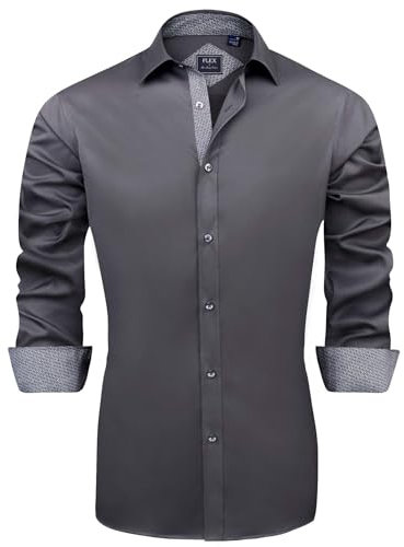 J.VER Mens Dress Shirts Long Sleeve Formal Shirts Slim Fit Business Work Wedding Regular Fit Silk Stretch Non Iron 4XL Grey