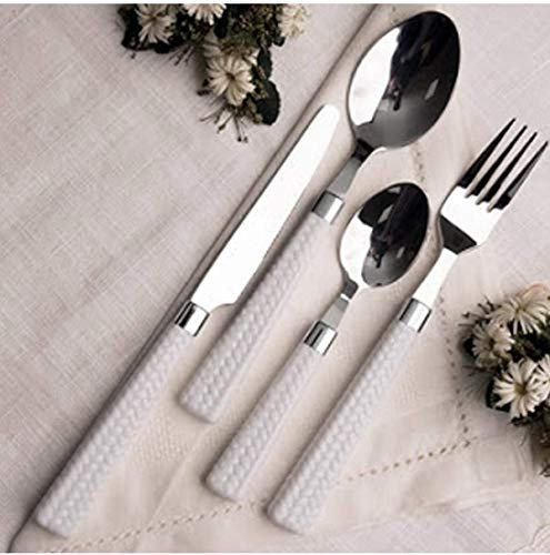 bavaria Set Posate 24 Pezzi Acciaio Inox Manico Lavorato Elegante (Bianco)