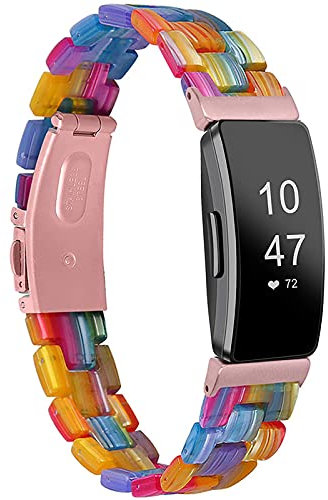 Miimall Kompatibel mit Fitbit Inspire/Inspire HR/Ace 2 Armband, Ultraleicht Harz Resin Ersatzarmband mit Edelstahlschnalle Sport Uhrenarmband Armbänd für Fitbit Inspire/Inspire HR - Regenbogen