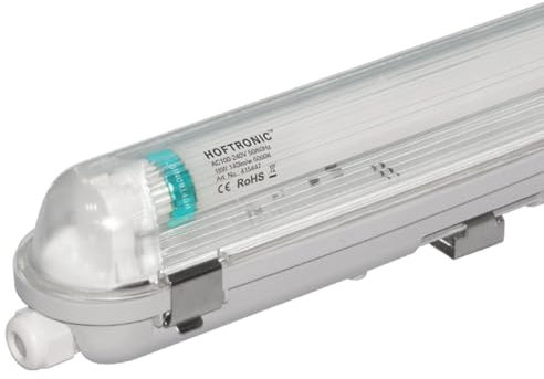 HOFTRONIC - LED-Feuchtraumleuchte 120 cm 6000K Kaltweiß 18W 2520lm 140lm/W Flimmerfrei Verlinkbar T8 Werkstattlampe IP65 Wasserfest Wannenleuchte Leuchte für Garage Keller Bad Büro Warenhaus