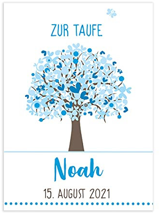 Herz & Heim® Klappkarte zur Taufe mit Lebensbaum in 3 verschiedenen Farben Blau