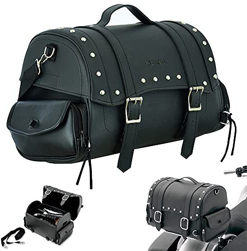 RXL Motorrad Satteltasche Leder Kofferraumtasche Wasserdicht Mit Seitentaschen Hecksitztasche Ausrüstung Aufbewahrung Touring Gepäck Schwarz (286 Schwarz, Standard)