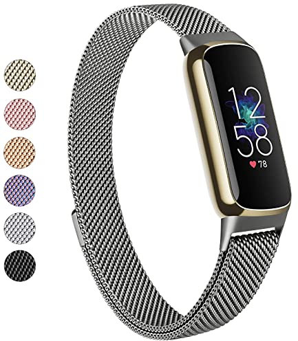 Vanjua Metallarmband kompatibel mit Fitbit Luxe-Armbändern, Edelstahl-Mesh-Schlaufe, verstellbares Armband, Ersatzarmband für Fitbit Luxe/Luxe, Fitness-Tracker, Damen und Herren (Space Gray)
