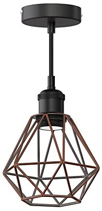 ledscom.de Vintage Pendelleuchte RETRA, schwarz, E27 Fassung, Käfig-Schirm, bronze