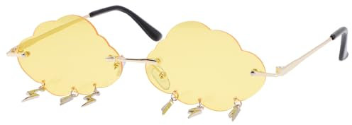 VALICLUD Wolke Sonnenbrille Randlose Vintage Sonnenbrille Lustige Unregelmäßige Disco Brille Blitz Quaste für Frauen Männer Getönte Brille Grau (Gelb)