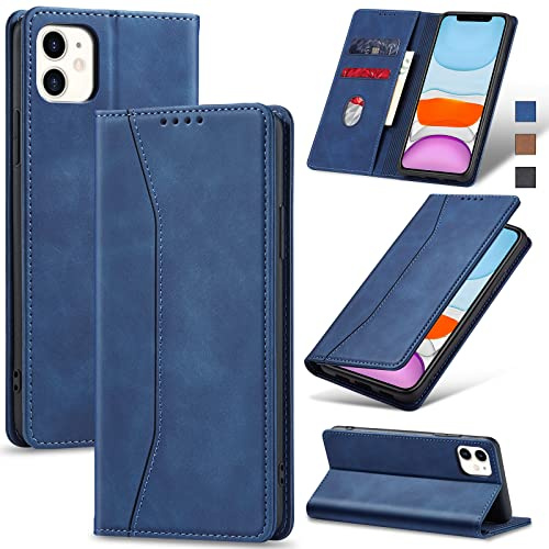 Jasonyu Wallet Case for iPhone 11, Flip PU Leather, Blue | Card Holder, Kickstand, Magnetic Closure, Shockproof TPU, Folio Flip Phone Cover