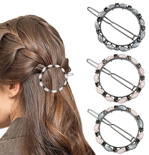 Haarspangen für Damen und Mädchen Glitzer Strass Snap Haarspange Elegante Barrette Blume Kranz Haarnadel Haarclips Haarschmuck für Dünnes Haar und Dickes Haar (Rosa&Grauer 3 Stück)
