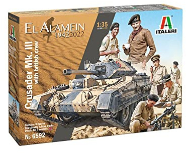 Italeri -6592 Crusader MK.II with British Crew El Alamein 1942-2022, 1:35 Scale, Model Kit, Plastic Model to Mount, Modeling, Multicoloured, IT6592