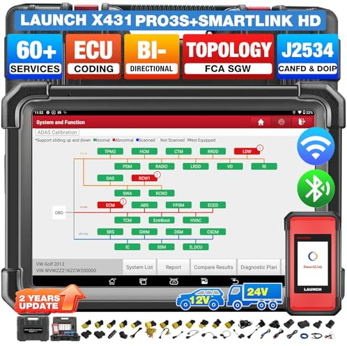 LAUNCH X431 PRO3S+ Smartlink HD OBD2 Diesel y Gasolina Herramiento de Diagnóstico Bidireccional de Sistema Completo con 60+ Función de Rinicio, 12V 24V Diagnosis Coche Multimarca Codificación ECU