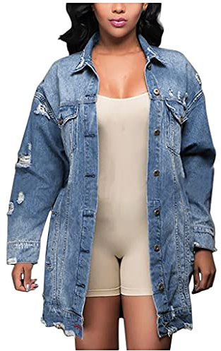 Briskorry Donne Vintage angosciato Jean Jacket Button giù Bapel Pocket Teen Denim Coat Spolverino Estivo