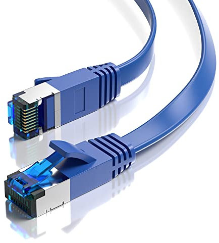 JAMEGA - 1m CAT.7 Netzwerkkabel Flach Ethernet Kabel Patchkabel in Blau| Gigabit Lan 10Gbit/s | 600MHz | Cat-7 Rohkabel U/FTP PIMF Schirmung mit RJ45 Stecker | Router Switch Modem