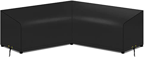 PATIO PLUS V-Form Garten Sofa Abdeckung Wasserdicht, winddicht, Anti-UV, 420D Oxford Stoff Outdoor Rattan Ecke Sofa Abdeckung, 250x250x115x64/78cm