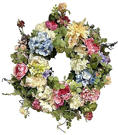 Türkranz, künstlicher Frühlings- und Sommerkranz, Regenbogen-Hortensien, Blumenkranz für Girlande, Haustür, Zuhause, Hochzeit, Festival, Dekoration