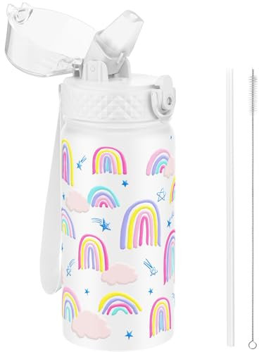 GOPPUS Borraccia Termica per Bambini da 420ml/14once con Cannuccia Doppia Parete in Acciaio Inossidabile con Isolamento Sottovuoto Acciaio in Metallo a Prova di Perdite a Doppia Parete Senza BPA