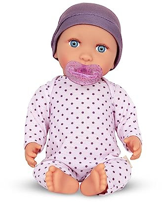 LullaBaby - Baby Puppe - Lila Gepunkteter Schlafanzug - 36 cm Realistische Baby-Puppe - Heller Hautton & Blaue Augen - Weicher Körper & abnehmbares Outfit - Spielzeug für Kinder ab 2 Jahren