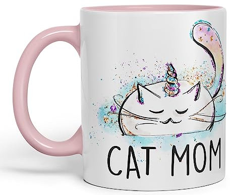 Vixar Cat Mum Unicorn Kitten Ceramic 330 ml Coloured Mug Cup Gift Tea Coffee Christmas Office Home (Pink)
