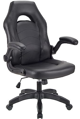 T-THREE.Gaming chair, PU leather ergonomic office swivel seat with lumbar support, executive chair, padded armrests and cushion, ideal for home office(Black)