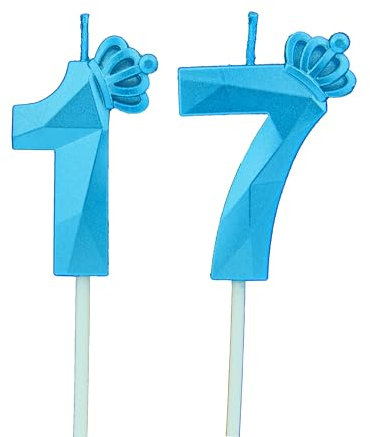 Geburtstagskerzen Zahlen 17 mit Krone,3D Kerzen Geburtstag für Kuchen geburtstagsdeko, Geburtstag Kerzen Zahlen, Geburtstagskerzen Kinder für Partys, Hochzeiten, Firmenfeiern, Jubiläen (Blau, #17)