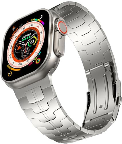 Bandsie Titanband Kompatibel mit Apple Watch Armband 45mm 44mm 42mm, Premium Titan Grad 2 Metallband mit Edelstahlschließe für iWatch SE/Series 9 8 7 6 5 4 3 2 1, Eisenmann