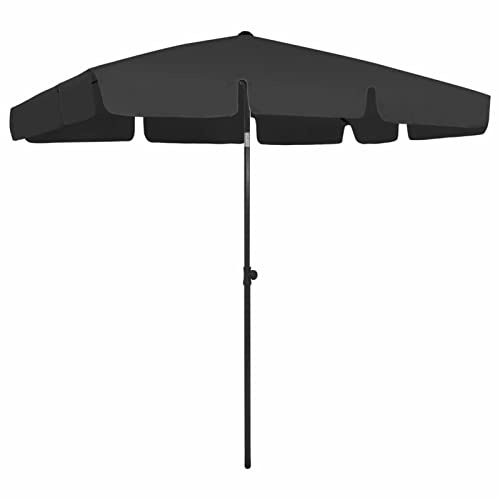 Homgoday UV-Schutz Strandschirm Schwarz 200x125 cm, Polyester, Kippmechanismus, für Strand und Garten Model314733