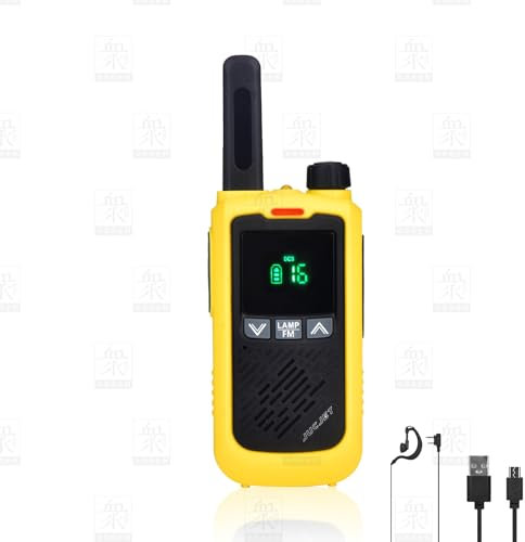 JUCJET T17 Walkie Talkies,Lizenzfrei PMR446 16 Kanäle Funkgeräte,Handfunkgerät Eingebauter LED Taschenlampe mit USB Anschluß und Headset, Familie(Yellow,1 Stück)