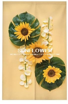 Surwin Japanischer Stil Türvorhang, Japan Noren Raumteiler Tapisseri Leinen Sonnenblume Lang Vorhänge Partition Gardinen Tür Vorhang Tapisseri für die Türdekoration (85x120cm,Monstera)