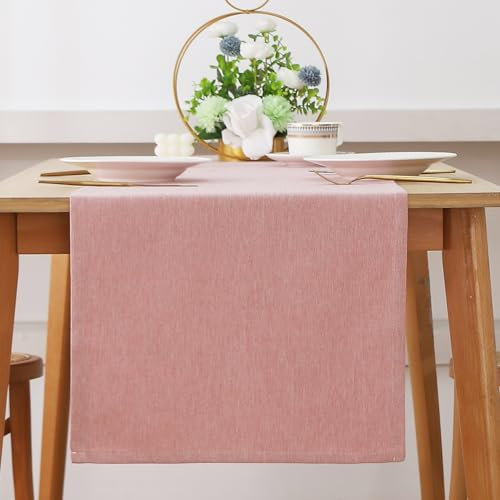 Tischläufer Modern, Tischläufer Leinenoptik Abwaschbar, Wasserabweisend Fleckschutz Table Runner Tischwäsche, Tischdecke Tischdekoration Für Küche Esstisch Tisch Party Urlaub (40 x 140 cm,Rosa)