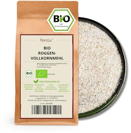 Kamelur Bio Roggenvollkornmehl (1kg) - Ideal für Roggenvollkornbrote, Sauerteigbrote und Mischbrote