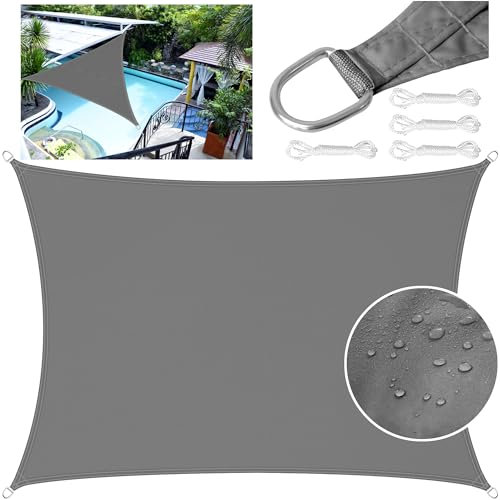 LEcylankEr Voile d'ombrage Rectangulaire Triangulaire PES Polyester Voiles d'ombrage Toile Ombrage imperméable UV Protection avec Corde de Fixation(3 * 4M, Gris foncé)