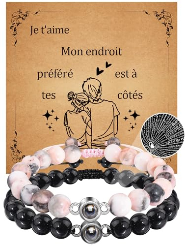 CheersLife Cadeau Couple Bracelet Couple Amoureux Pour 2 | Bracelet Aimanté 2 Pcs Cadeau Noel pour Copain Homme Petit Ami Petite Amie Mari Femme Fiançailles