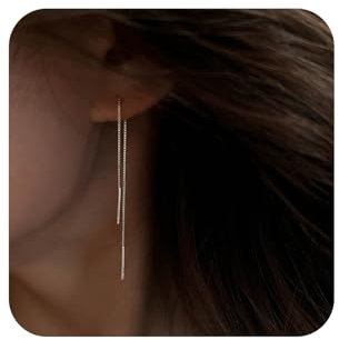 Aneneiceera Vintage Ketteneinfädler Ohrringe Silber Lang Durchziehen - Dünne Schnur Einfädler Kette Quaste Tropfen Schmuck Für Frauen Und Mädchen (Kurz)