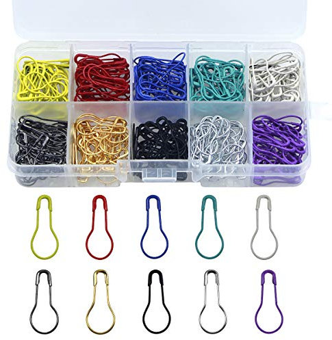 300PCS Sicherheitsnadel,Birne Pins,Calabash Pin mit Aufbewahrungsbox,10 Farben Maschenmarkierern,Metall Sicherheitsnadeln,Kürbis Pins,Birnenform Pins für DIY Fertigkeit-Herstellung und Kleidung