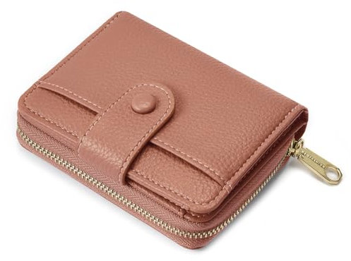 ANYWN Porte Feuille pour Femme, Petit Porte Monnaie Femme en Cuir Souple, Portefeuille Femme Petit Format avec Grand Compartiment à Monnaie zippé, Rose