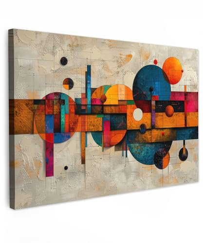 MuchoWow© Impression sur Toile Photo Peinture 90x60 cm Tableau Decoration Murale Chambre Salon Maison Deco Cuisine Vintage - Art Moderne - Orange - Formes Géométriques