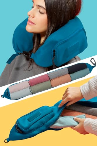 PAGONGO TRAVELLERO Cuscino da Viaggio Riempibile con Vestiti, Taglia Media | Cuscino Aereo, Borsa Cuscino, Viaggio Accessori Utili, Accessori Viaggio, Kit Viaggio (Blu, Media)