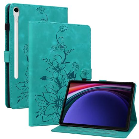 Rosbtib Funda para Samsung Galaxy Tab S10 FE 2025 10.9/ S9 FE 2023 10.9/ S9 2023 11, Funda Protectora de Visualización Multiángulo con [Ranura para Tarjetas] [Cierre Magnético], Lirios Verde