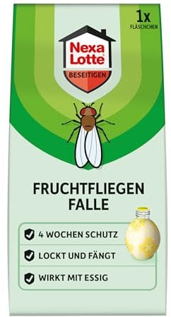 NEXA LOTTE Fruchtfliegenfalle, 1 Falle, Effektive Falle gegen Fruchtfliegen mit Essig-Lockstoff, Sofort einsetzbar, Wirkt bis zu 4 Wochen, Dekorativ und Auslaufsicher, Grün