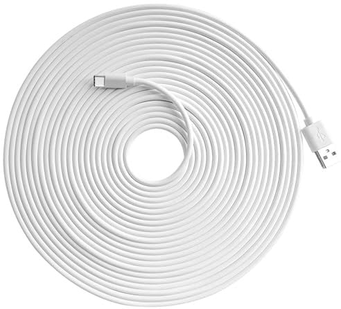 Anomat 25ft USB-C Cable for CCTV WiFi Security Camera – Type-C Extension Charging Cord, Flat & Weatherproof for Outdoor and Indoor Use