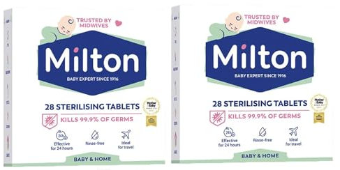 Sterilising 56 Tablet Pack - Cold Water Sterilisation - Feeding Bottle, Teats, Antibacterial, Antiseptic Cleaner, Household Surface Kitchen Hygiene - 2 x 28 Milton Sterilising Tablets