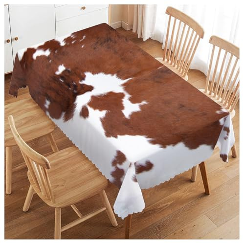 Walmsco Tischdecke, braunes Kuhmuster, Dekoration für Esszimmer, Küche, rechteckige Tischdecke, 132 x 178 cm