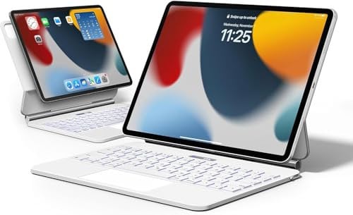 APPS2Car Magic Keyboard for iPad Pro 12.9 Inch (6th 5th 4th 3rd Gen) with Slim Magnetic Design, Portable iPad Case with Keyboard, Backlit Bluetooth Keyboard with Touchpad, 135° Adjustable Angle White