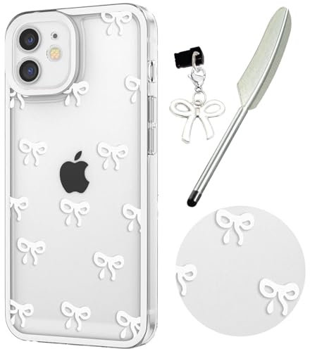 Knoowcase Case for iPhone 11, Cute Bowknot Pattern Clear Soft TPU Shockproof Phone Case for Women Girls, Slim Fit Silicone Bumper Shell Drop-Protection Transparent Cover for iPhone 11,White