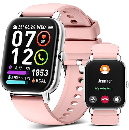 Smart Watch, 1.85 Smartwatch for Men Women(Answer/Make Call), 2025 Fitness Watch with 110+ Sports Modes/Heart Rate/Step Counter/Sleep, IP68 Waterproof Fitness Activity Tracker for Android iOS, Pink