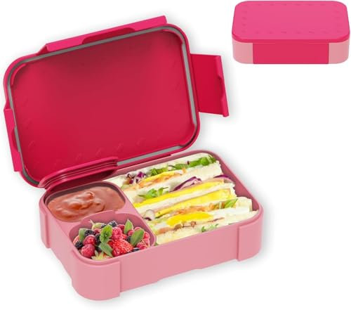 Ehfetyia Children's Lunch Box with Compartments, 900 ml Leak-Proof Bento Box, Children's Lunch Box, Leak-proof Compartments, Lunch Box for Girls and Boys, Microwave/Dishwasher Safe (Pink)