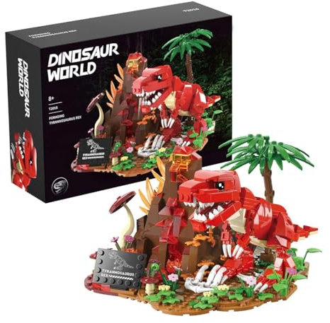 RCPLANTOUY Tyrannosaurus Klemmbausteine, Vulkan-Suchender T. Rex mit Beweglichem Kiefer, Bionisches Modell Jurassic-Szene, 559 Teile für kreatives Spiel, Geschenk für Dinosaurier-Fans und Sammler