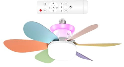Sghtil Ventiladores de techo con luces remotas y ventiladores de techo inteligentes con luces, Ventilador de techo de cambio de color LED silencioso, E27 Tornillo de 3 velocidades