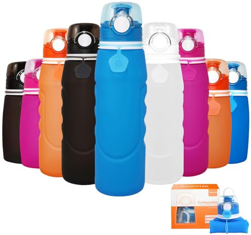 Winwild Gourde Pliable Silicone 1000 ml,Ultralégère Étanche,Avec Seul Bouton,Idéale Pour Sport,Activités De Plein Air,Cyclisme (Bleue)