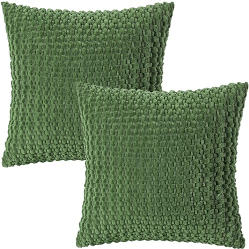 Tennove Kissenbezug 40x40cm Dekorative Olivgrün Kissenhülle 2er Set Weicher Kordsamt Kissenbezüge Moderne Boho Couchkissen Zierkissen für Sofa Wohnzimmer Bett Heimdekor